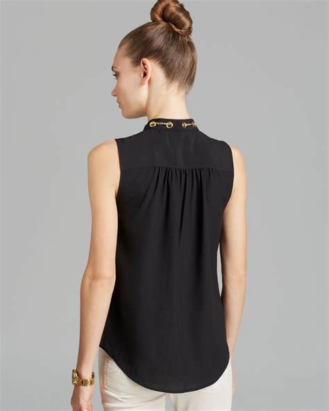 michael kors black dotty sleeveles blouse top|Michael Kors stretch tops.